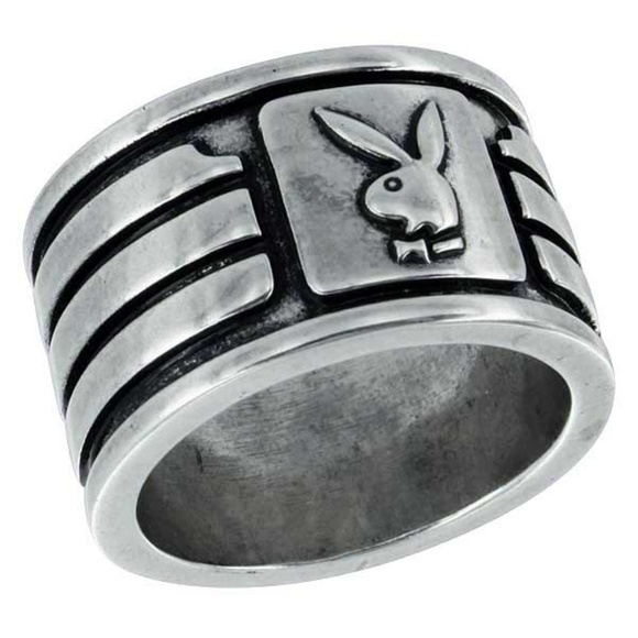 Mens Playboy Ring Wide Band Silver Plated 9 10 11 - Picture 4 of 6